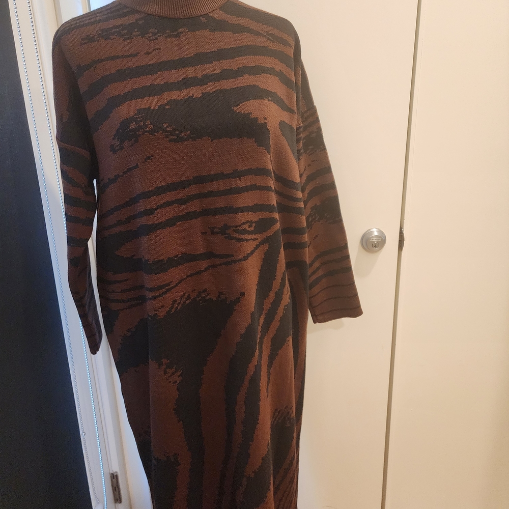 Brown and Black Striped Sweater Dress